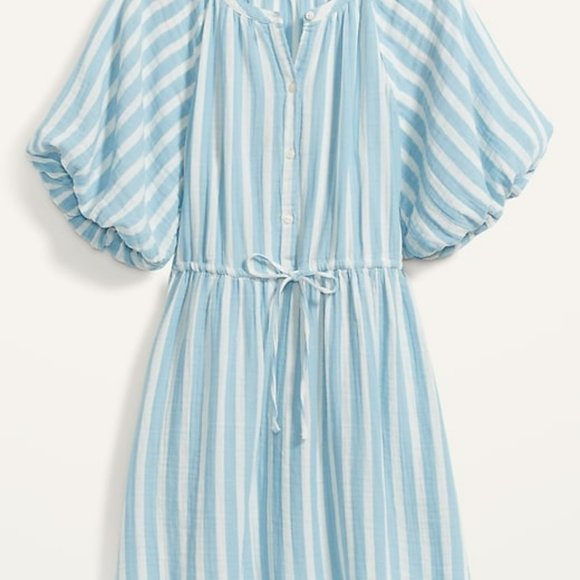 Old Navy Waist-Defined Puff-Sleeve Printed Mini Shirt Dress - Picture 4 of 5